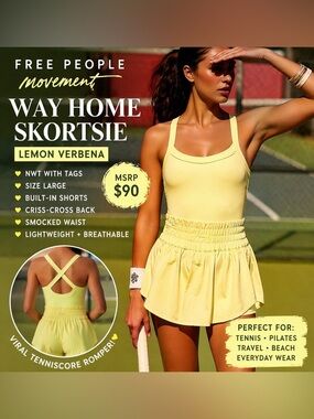 NWT🔖Free People Movement Way Home Skortsie Romper Lemon Verbena Size L
